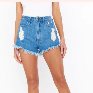 Show Me Your MuMu Blue Distressed High-Rise Jean Shorts